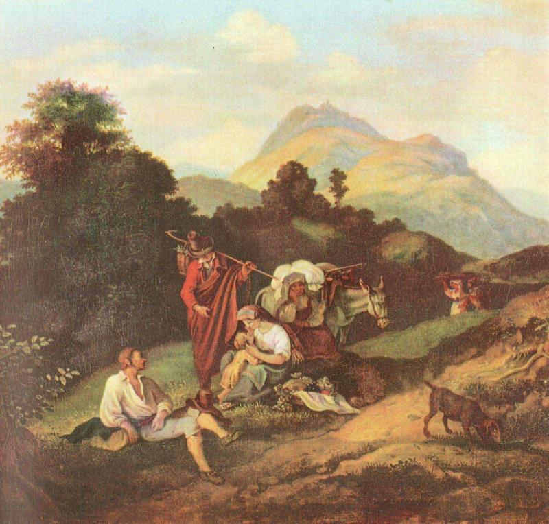 Adrian Ludwig Richter Italienische Landschaft mit ruhenden Wandersleuten oil painting image